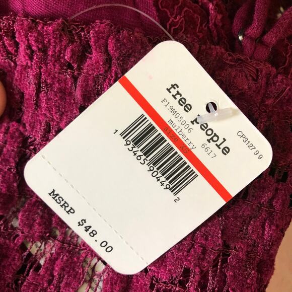 Free People Celine Bralette Velvet Lace Mulberry Size XS New - Picture 6 of 7